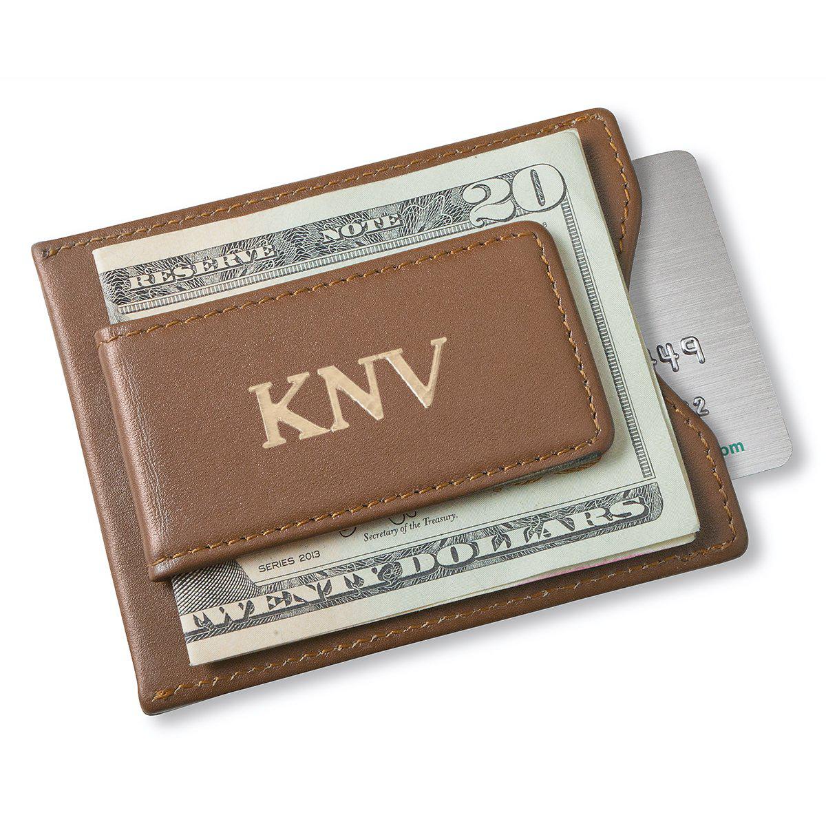 Personalized Brown Magnetic Money Clip & Wallet