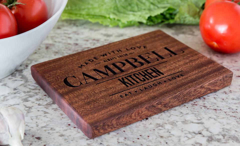 Personalized 6×8 Mahogany Cutting Board – Modern