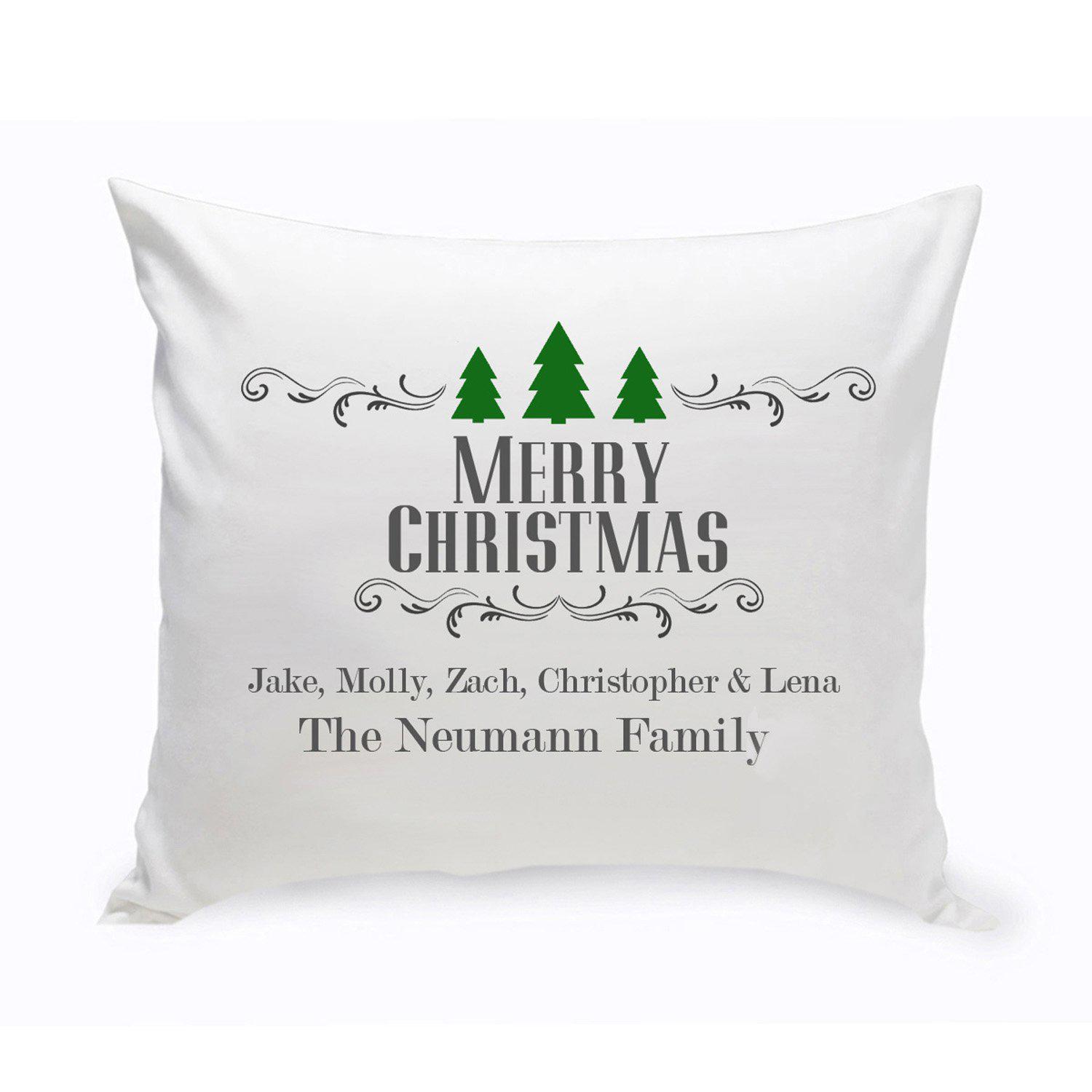 Personalized Merry Christmas Trees Family Throw Pillow (Insert Included)