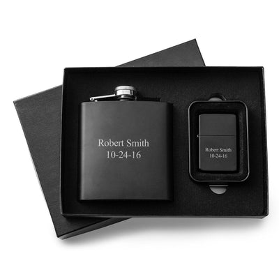 Personalized Flask & Lighter Gift Set