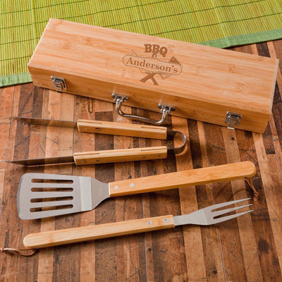 Personalized Grill Set – BBQ Set – Bamboo Case