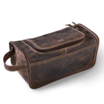 Personalized Distressed Leather Brown Toiletry Bag