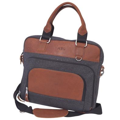 Personalized Borello Grey Wool Leather Brief Case