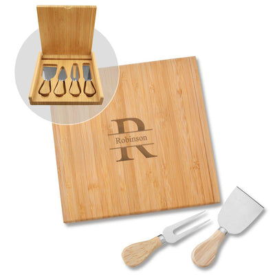 Personalized Bamboo Cheese Board with Spreader & Knife