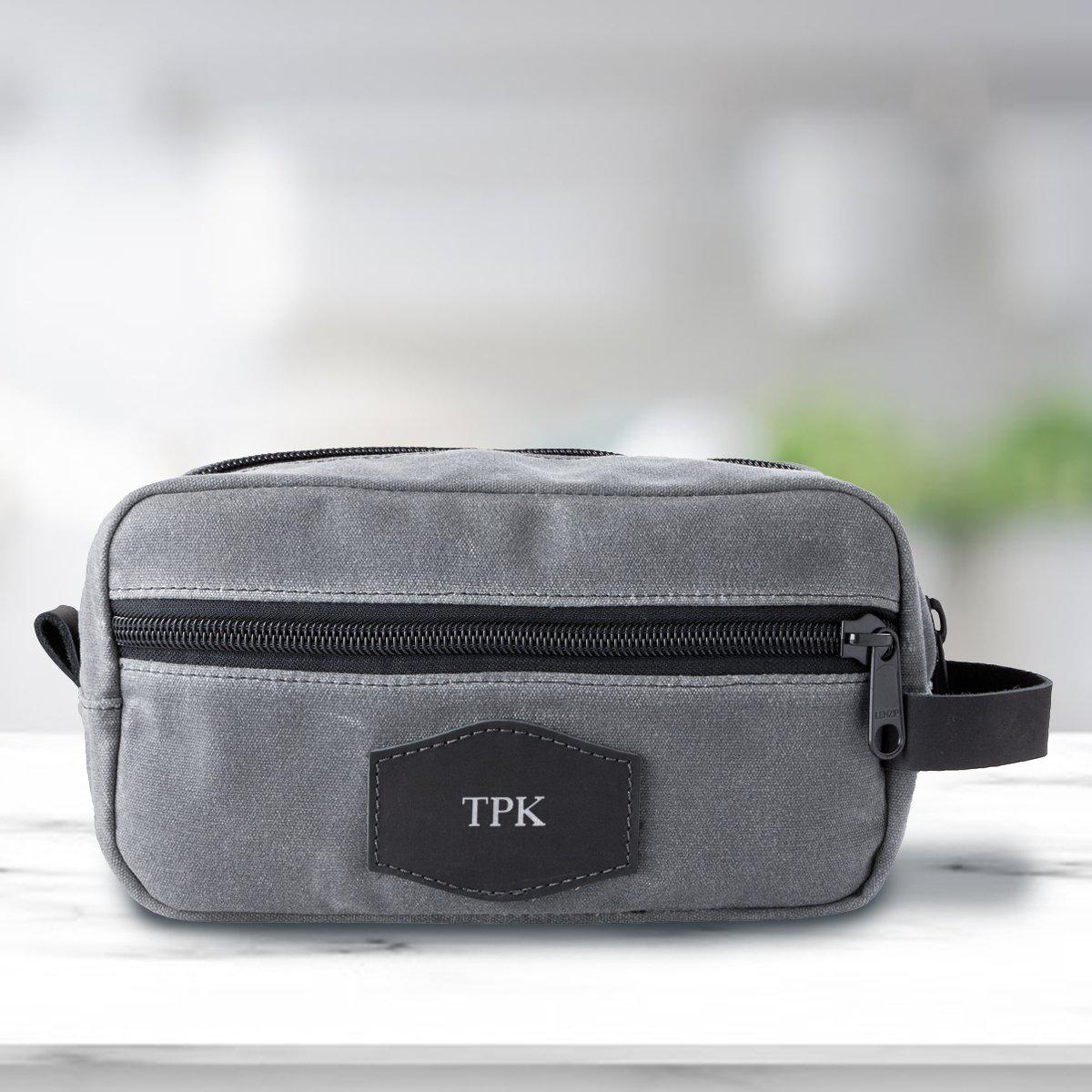 Personalized Waxed Canvas Charcoal Toiletry Bag