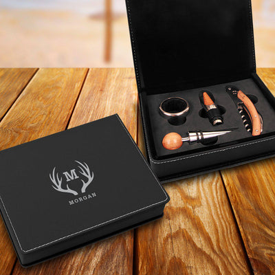 Personalized Black 4 Piece Wine Tool Set