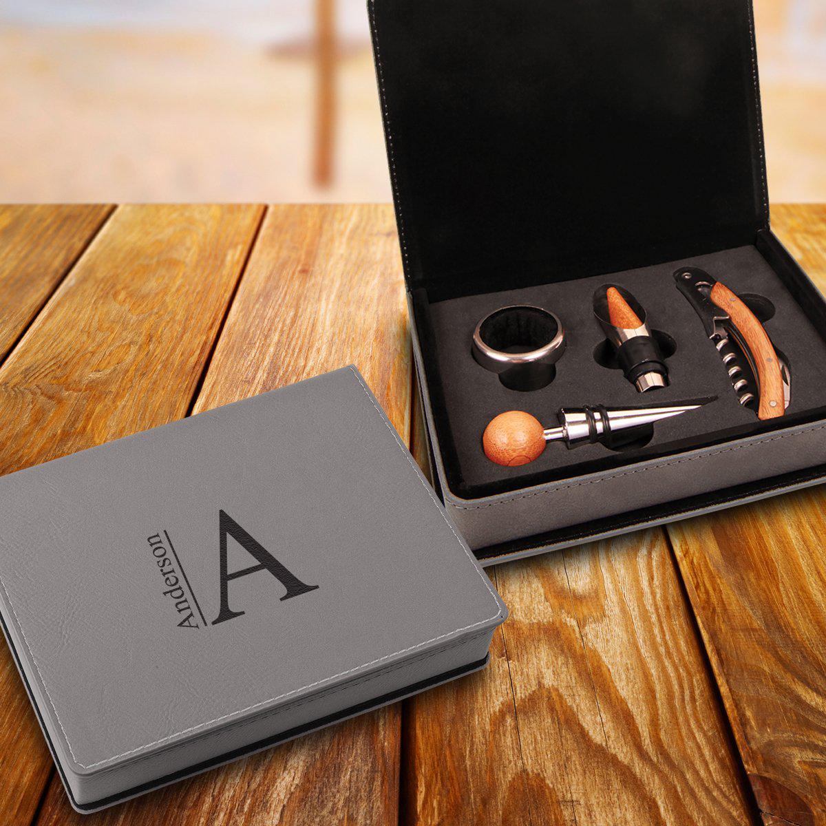 Personalized Gray 4 Piece Wine Tool Set