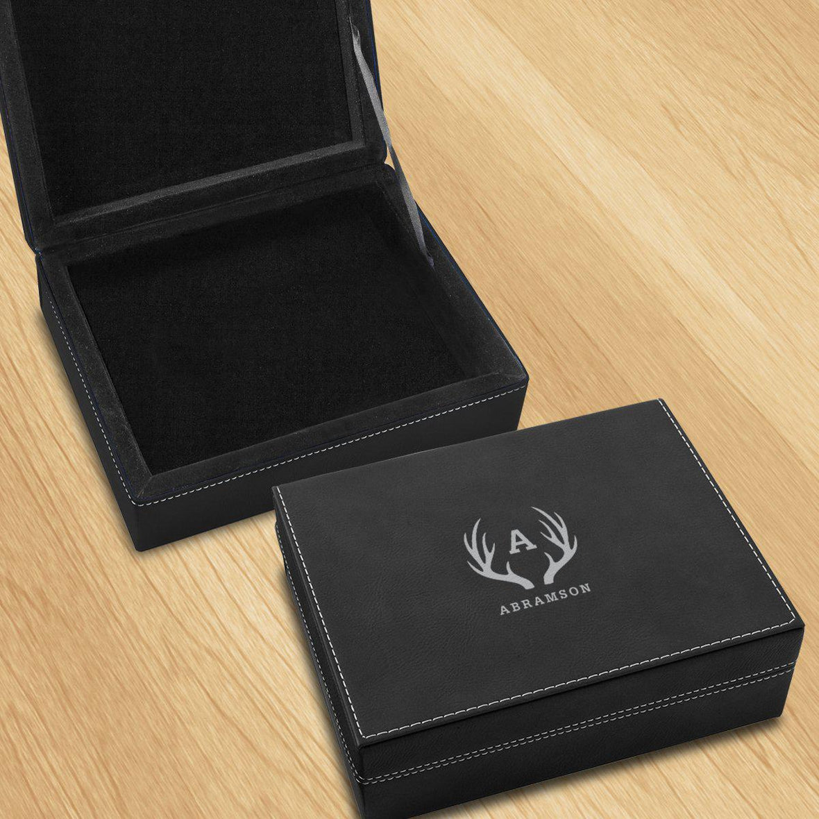 Personalized Vegan Leather Black Valet Box