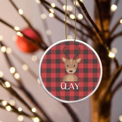 Personalized Plaid Reindeer Christmas Ornament