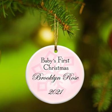Personalized Baby Girl’s First Christmas Ceramic Ornament