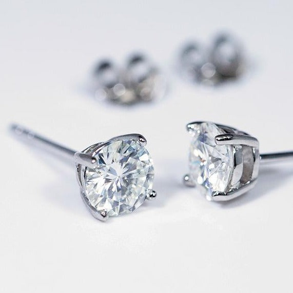 Moissanite Earrings (1CTW) Sterling Silver Studs 18k White Gold