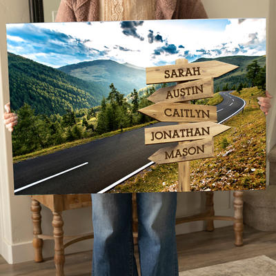 Personalized Mountain Road Canvas Print with Family Names