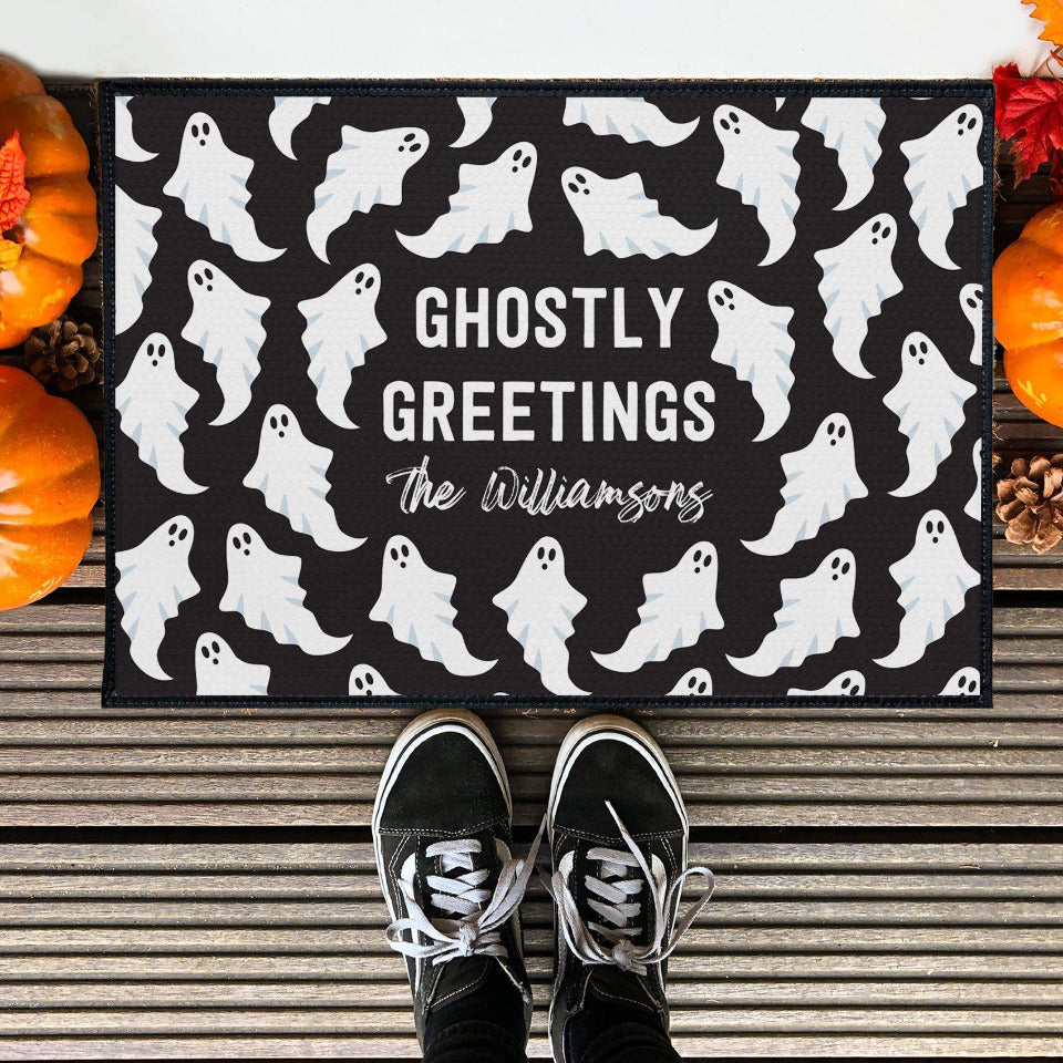 Personalized Ghostly Greetings Halloween Doormat