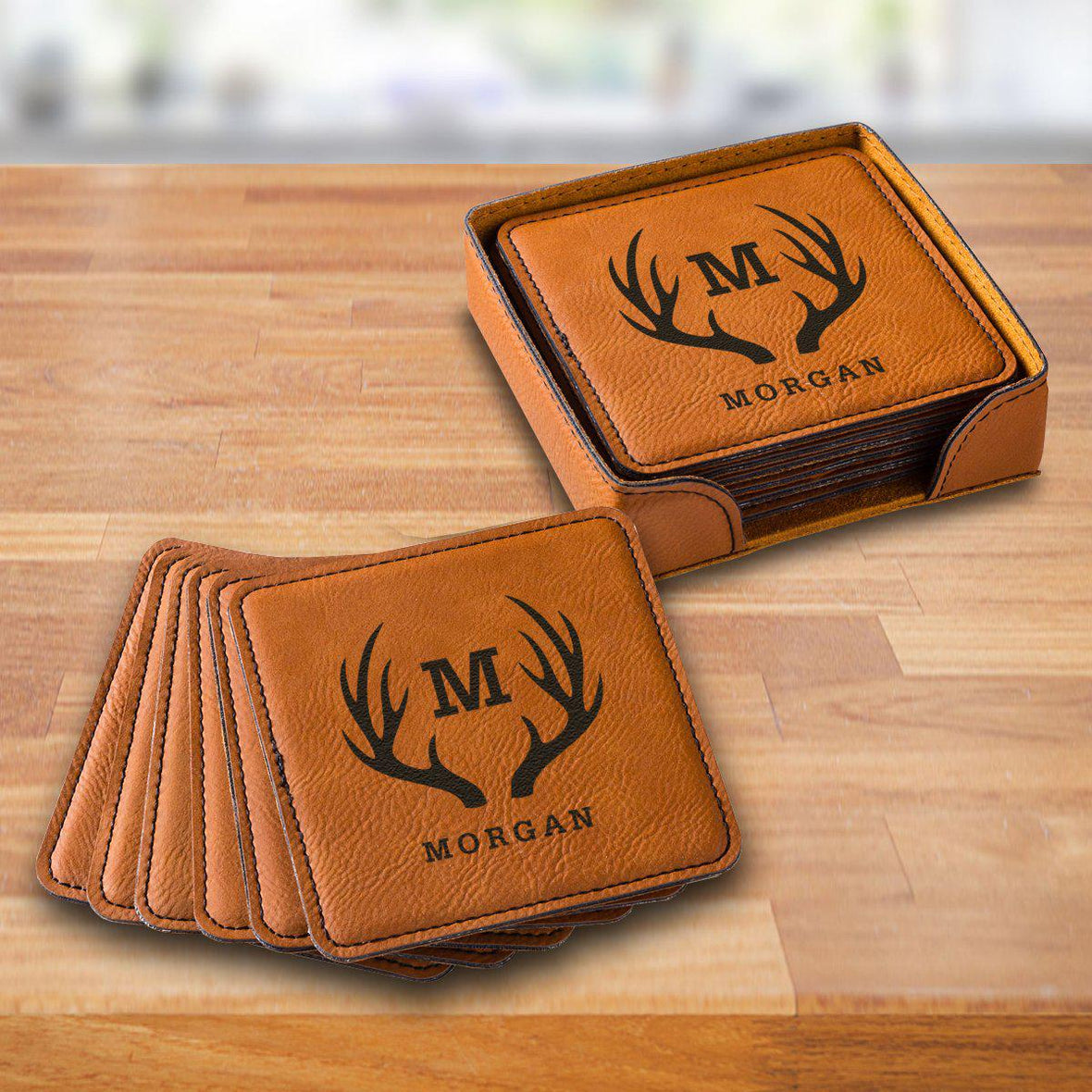 Personalized Rawhide Square Coaster Set