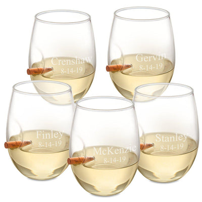 Personalized Set of 5 Bullet Wine Glasses Stemless