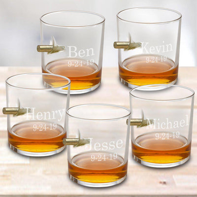 Personalized Set of 5 Bullet Whiskey Glasses