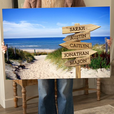 Personalized Sandy Beach Canvas Print with Family Names