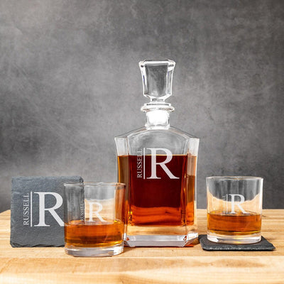 Personalized Decanter Set with Slate Coasters