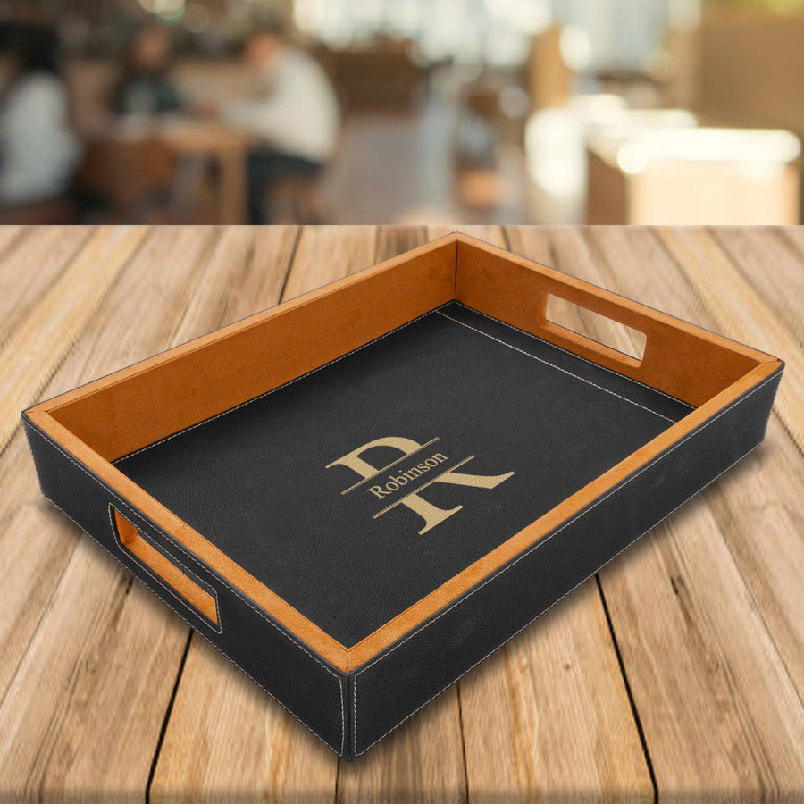 Personalized Black Vegan Leather Serving Tray