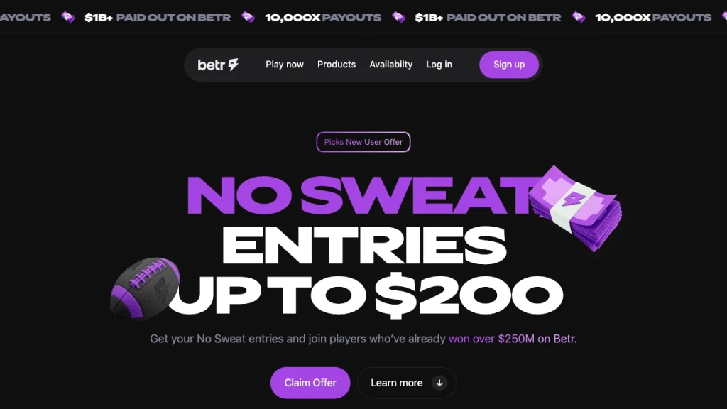 Betr DFS pick em app accepting PayPal deposits in the US