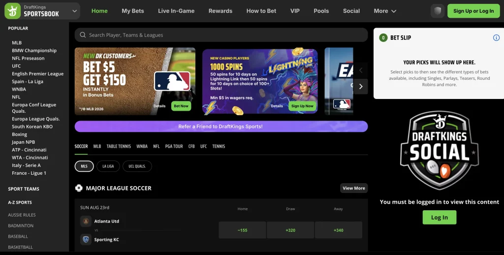 DraftKings sports betting app lobby showing player prop markets