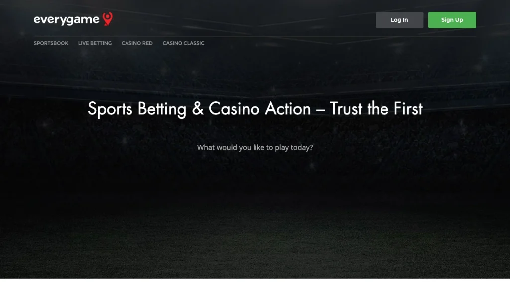 Everygame sportsbook homepage for Bitcoin betting without verification