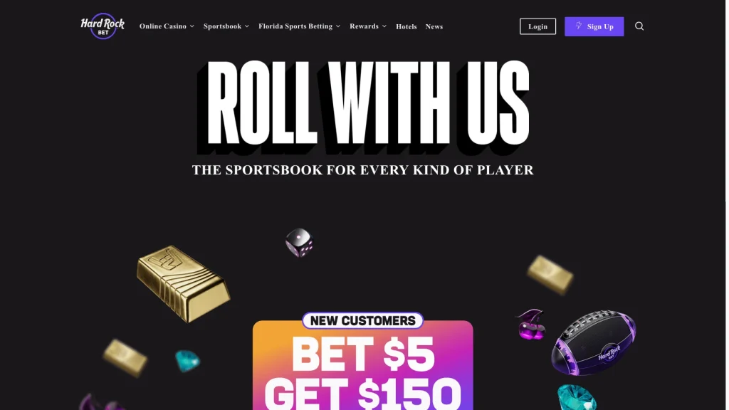 Hard Rock Bet sports betting app homepage and new customer offer