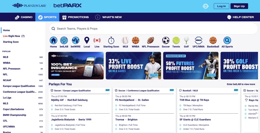 betPARX sports betting app sportsbook lobby for US states