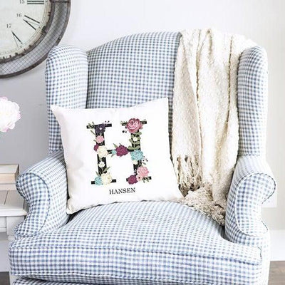 Personalized Floral Alphabet Throw Pillow Covers