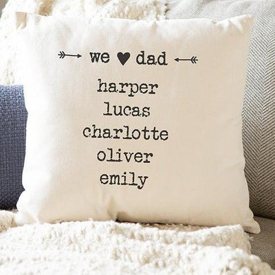 Personalized Family Names Throw Pillow Cover for Dad – Farmhouse Style