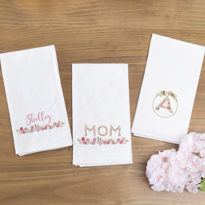 Personalized Floral Tea Towels for Mom