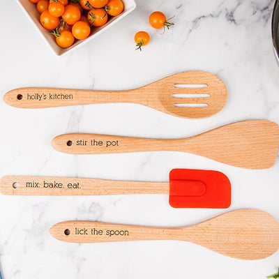 Personalized Four-Piece Beechwood Utensil Set