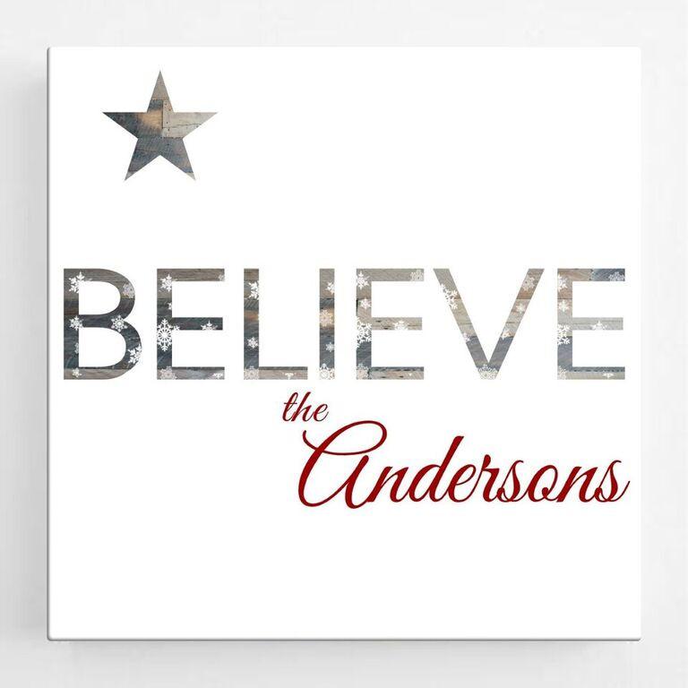 Personalized Believe Christmas Canvas Sign