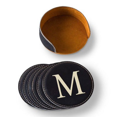 Personalized Round Vegan Leather Coaster Set – 4 Colors