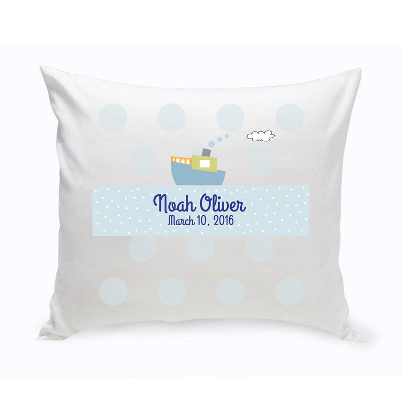 Personalized Boys Boat Baby Nursery Throw Pillow (Insert Included)