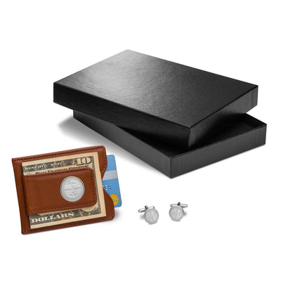 Personalized Brown Leather Wallet & Monogram Cufflinks Gift Set