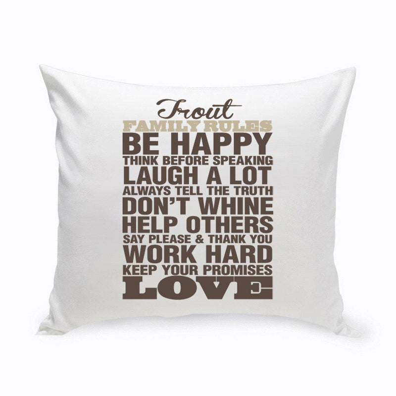 Personalized Rustic Family Rules Throw Pillow (Insert Included)