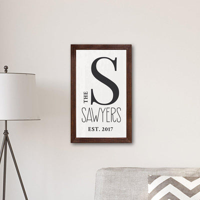 Personalized Framed Family Name & Initial Farmhouse Canvas Print