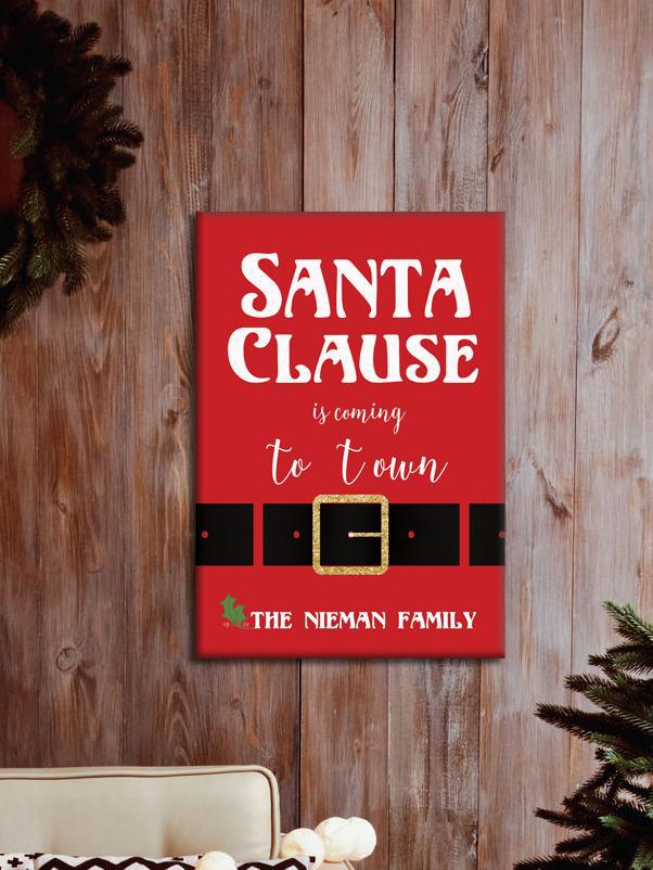 Personalized Santa Is Coming To Town Canvas 14 X 18 Christmas Wall Art