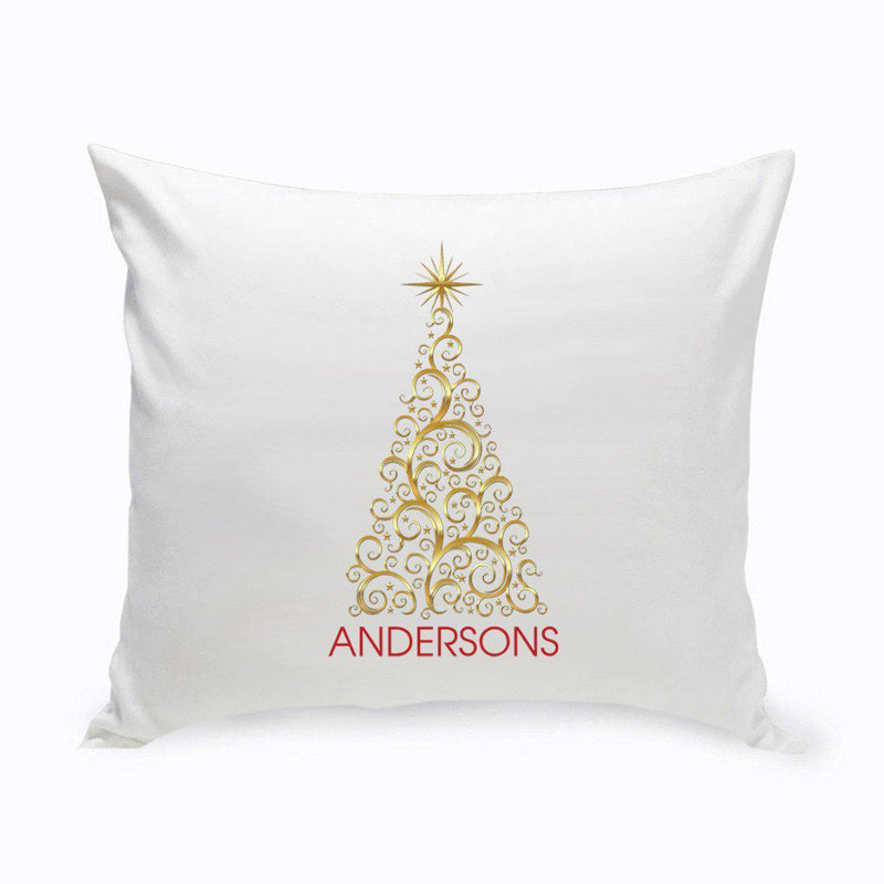 Personalized Gold Christmas Tree Holiday Throw Pillows (Insert Included)