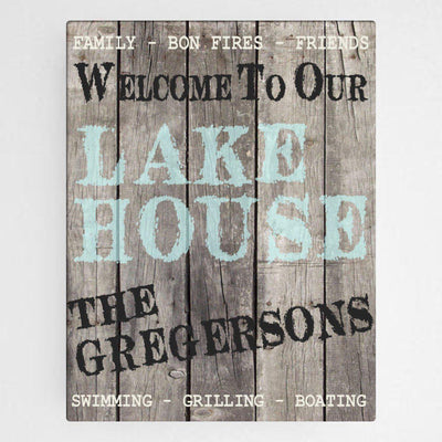 Personalized Wood Lake House Canvas Signs
