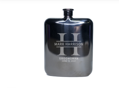 Personalized 5 oz. Square Round Black Flask