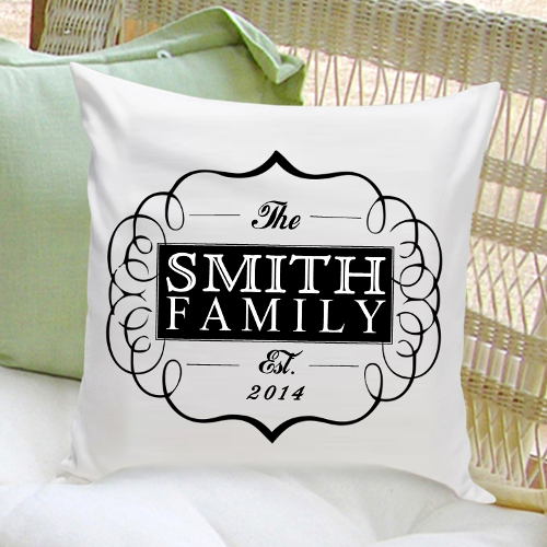 Personalized Family Name Throw Pillow – White/Black