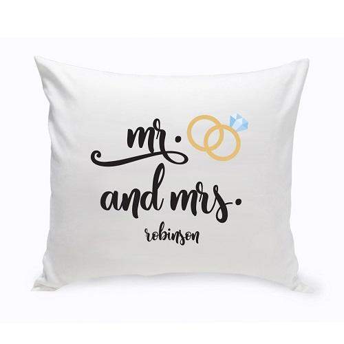 Personalized Mr. & Mrs. Wedding Ring Throw Pillow (Insert Included)