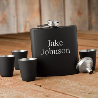Personalized Black Flask & Shot Glass Set