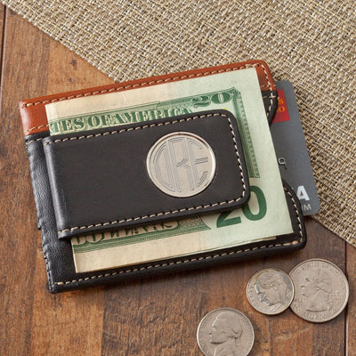 Personalized Two Toned Leather Magnetic Wallet Money Clip