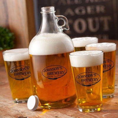 Personalized Growler Gift Set with 4 Pint Glasses – 64oz.