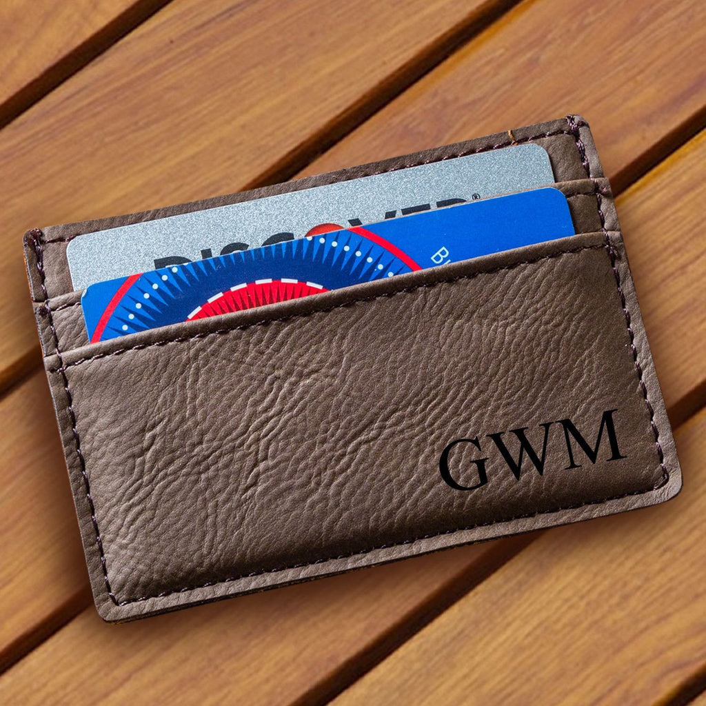 Personalized Vegan Leather Card Holder Dark Brown