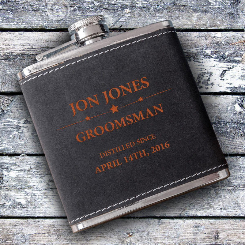 Personalized Groomsman Black Suede Flask