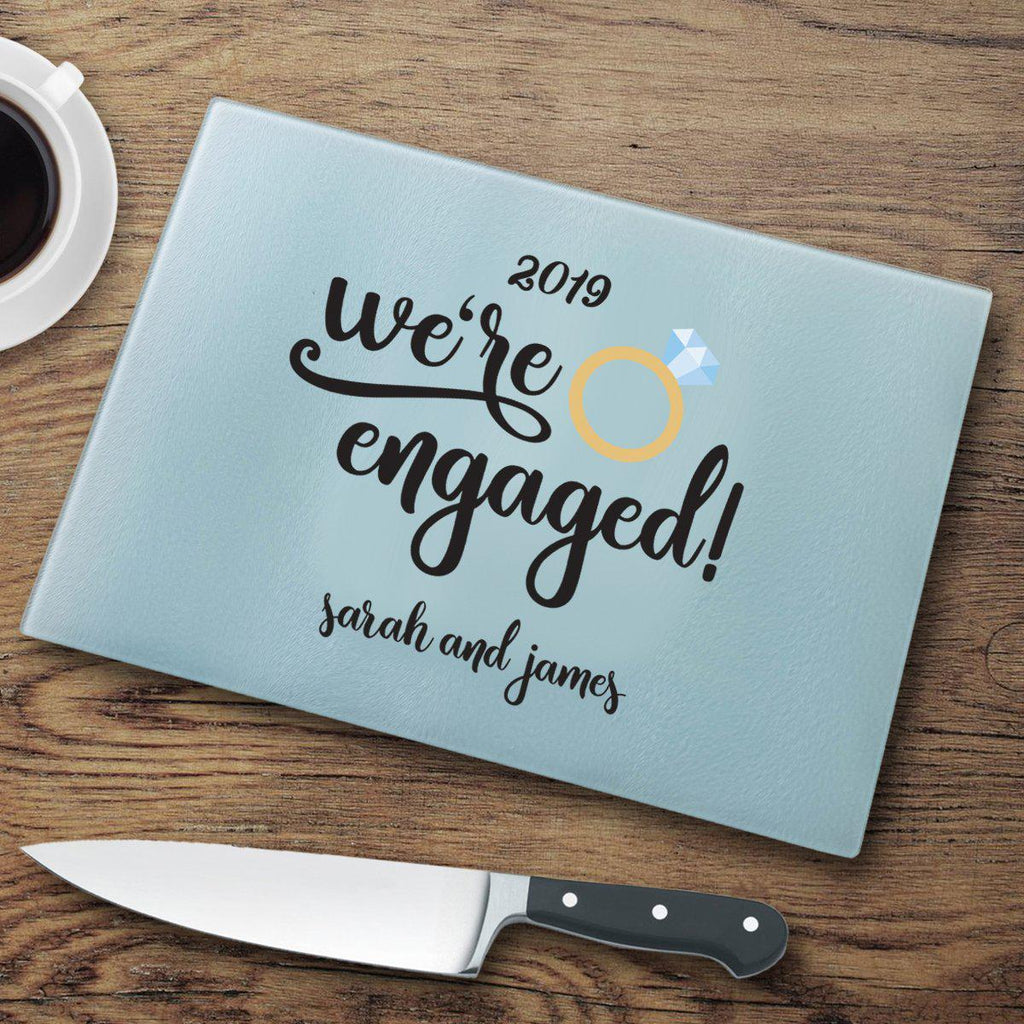 We’re Engaged Personalized Glass Cutting Board
